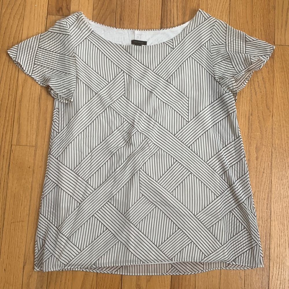 Ann Taylor off-white and black blouse